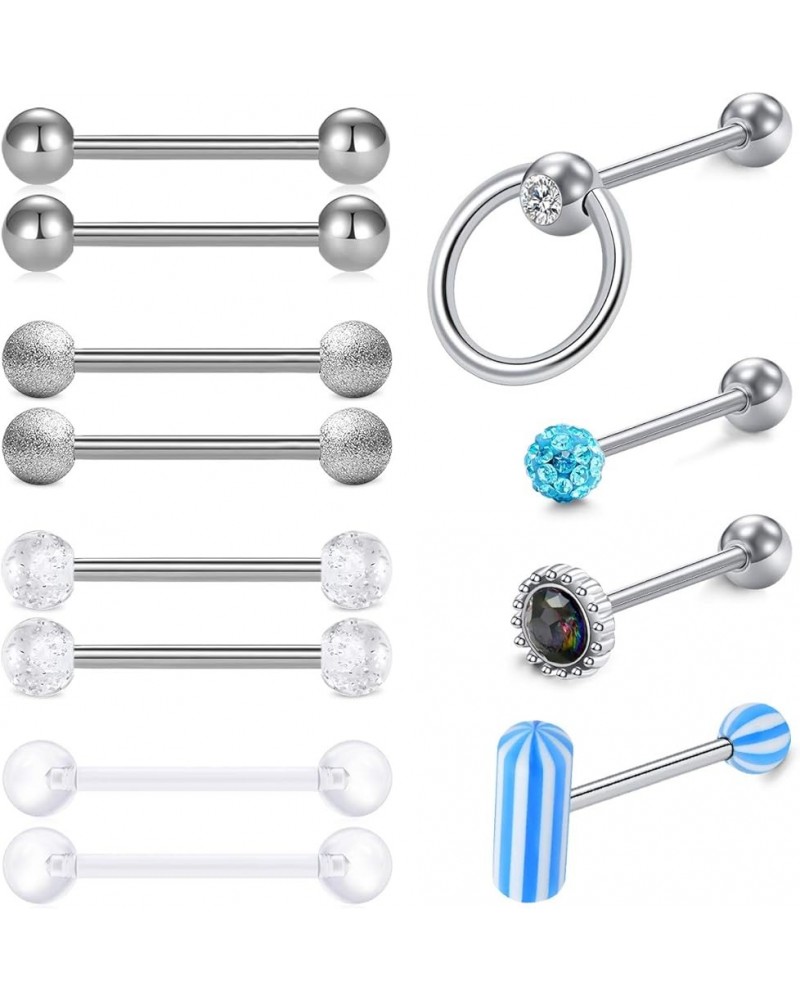 14G Tongue Rings for Women Straight Barbell Nipple Rings Stainless Steel 12mm 14mm 16mm 18mm Piercing Bar for Tongue Nipple P...