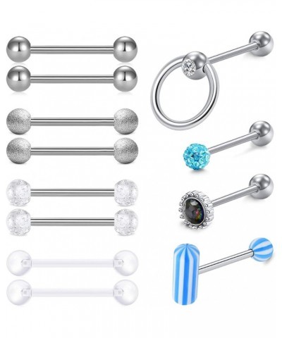 14G Tongue Rings for Women Straight Barbell Nipple Rings Stainless Steel 12mm 14mm 16mm 18mm Piercing Bar for Tongue Nipple P...