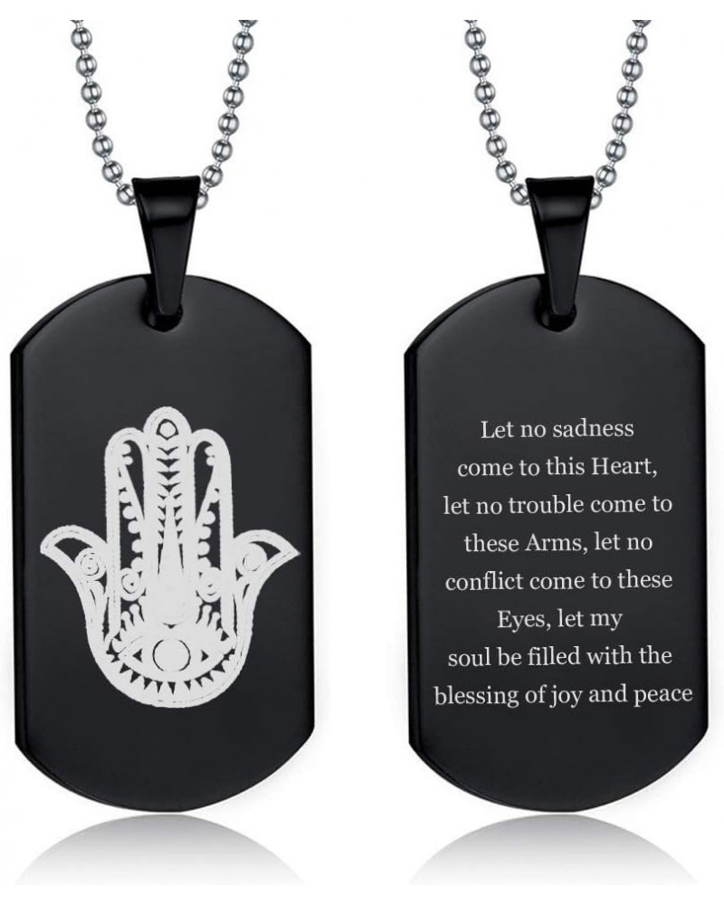 Personalized Hand of Hamsa Necklace for Men Women,Stainless Steel Customized Hamsa Prayer Dog Tag Evil Eye Hamsa Hand Pendant...