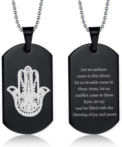 Personalized Hand of Hamsa Necklace for Men Women,Stainless Steel Customized Hamsa Prayer Dog Tag Evil Eye Hamsa Hand Pendant...