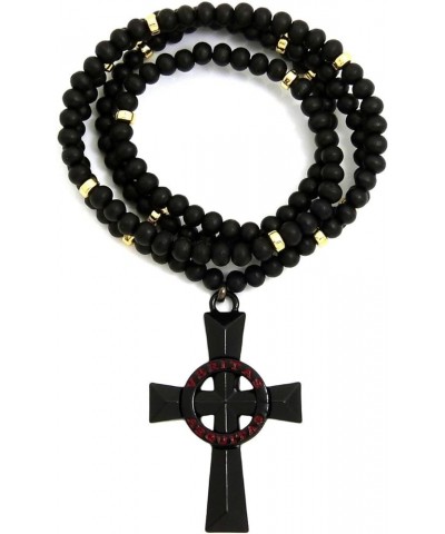 Veritas Aequitas Cross Pendant 6mm 30" Black Wooden Bead and Metal Disc Necklace Black/Gold-Tone Disc $13.43 Necklaces