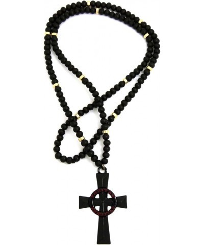 Veritas Aequitas Cross Pendant 6mm 30" Black Wooden Bead and Metal Disc Necklace Black/Gold-Tone Disc $13.43 Necklaces