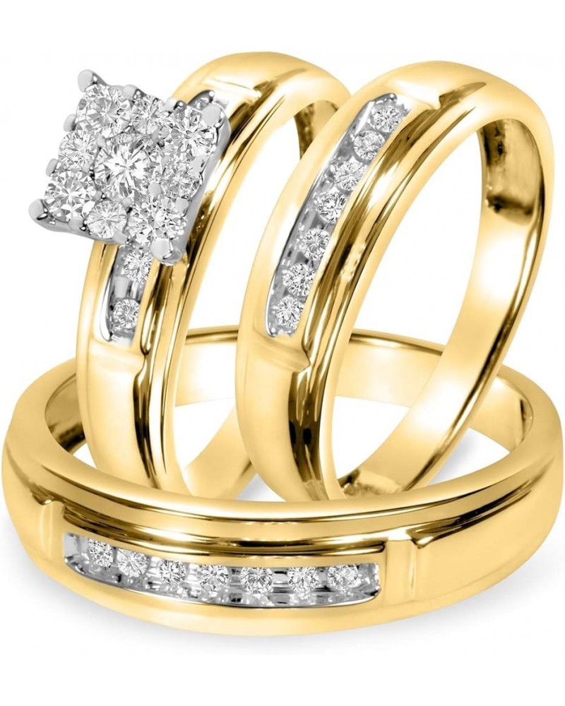 CZ His and Hers Wedding Couple Ring Bridal Set in 925 Sterling Silver 14K Yellow Gold Over Women's Size 11 & Men's Size 6 $71...