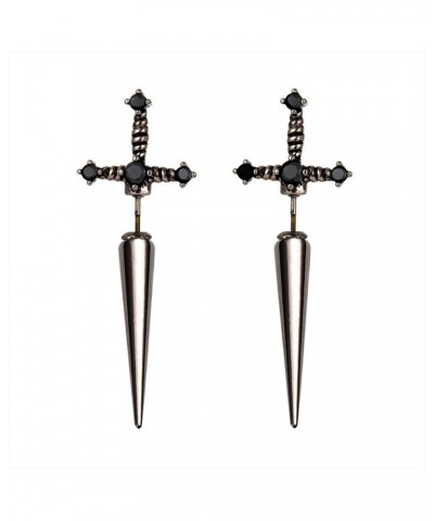 Gothic Dagger Sword Stud Earrings Cross Earrings Hiphop Earring Punk Trendy Spike Jewelry Black Crystal Cubic Zirconia Ear Pi...