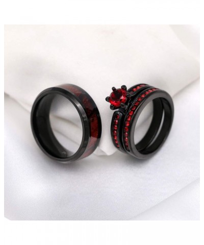 Couple Rings Black Plated Round cut Blue Cz Womens Wedding Ring Sets Stainless Steel Men Wedding Band Red Men size8 $9.40 Bra...