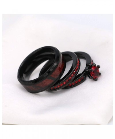 Couple Rings Black Plated Round cut Blue Cz Womens Wedding Ring Sets Stainless Steel Men Wedding Band Red Men size8 $9.40 Bra...