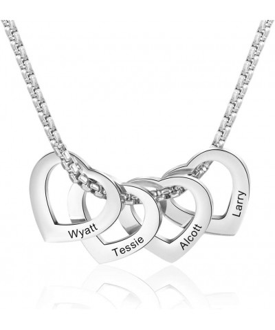 Personalized Couple Stainless Steel Necklace Engraved 2-5 Names Heart Charm Necklace Gifts for Men Women Initial Hearts Penda...