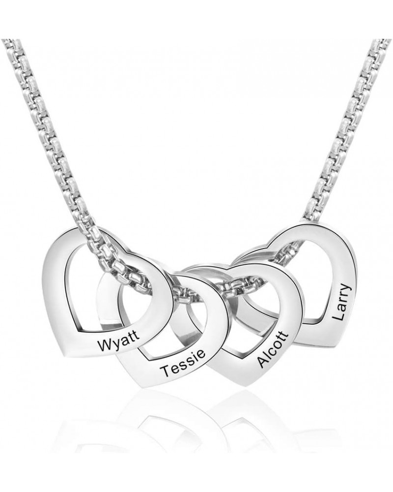 Personalized Couple Stainless Steel Necklace Engraved 2-5 Names Heart Charm Necklace Gifts for Men Women Initial Hearts Penda...