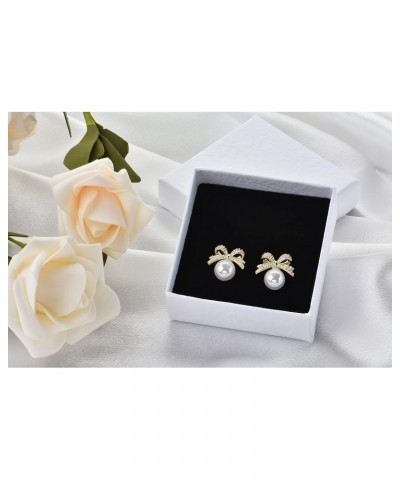 CZ Crystal Bow Head Pearl Earrings for Women Gold Plated Pure White Pearl Stud Earrings Girls Gift(AB White) $8.95 Earrings