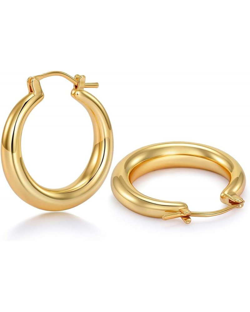 Chunky Gold Hoop Earrings for Women with 925 Sterling Silver Post, 14K Gold Plated Hoops Earrings Gold 25MM $10.25 Earrings