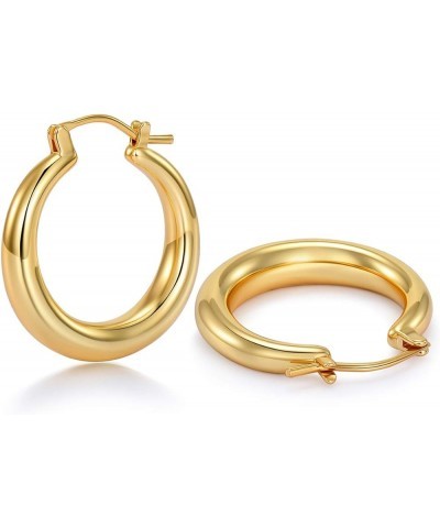 Chunky Gold Hoop Earrings for Women with 925 Sterling Silver Post, 14K Gold Plated Hoops Earrings Gold 25MM $10.25 Earrings