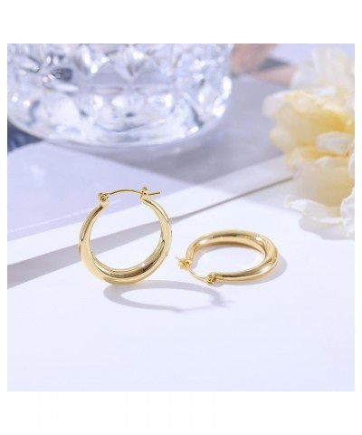 Chunky Gold Hoop Earrings for Women with 925 Sterling Silver Post, 14K Gold Plated Hoops Earrings Gold 25MM $10.25 Earrings