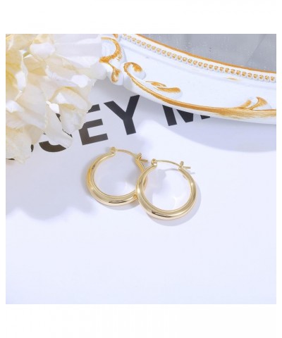 Chunky Gold Hoop Earrings for Women with 925 Sterling Silver Post, 14K Gold Plated Hoops Earrings Gold 25MM $10.25 Earrings