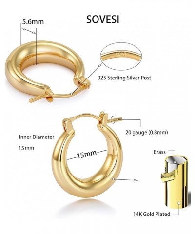 Chunky Gold Hoop Earrings for Women with 925 Sterling Silver Post, 14K Gold Plated Hoops Earrings Gold 25MM $10.25 Earrings