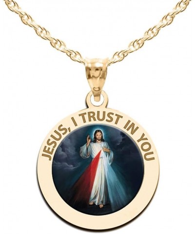 Divine Mercy Round Religious Medal, Available in Sterling Silver and Solid 10K or 14K Gold 14K Solid Yellow Gold 1 x 1 Inch I...