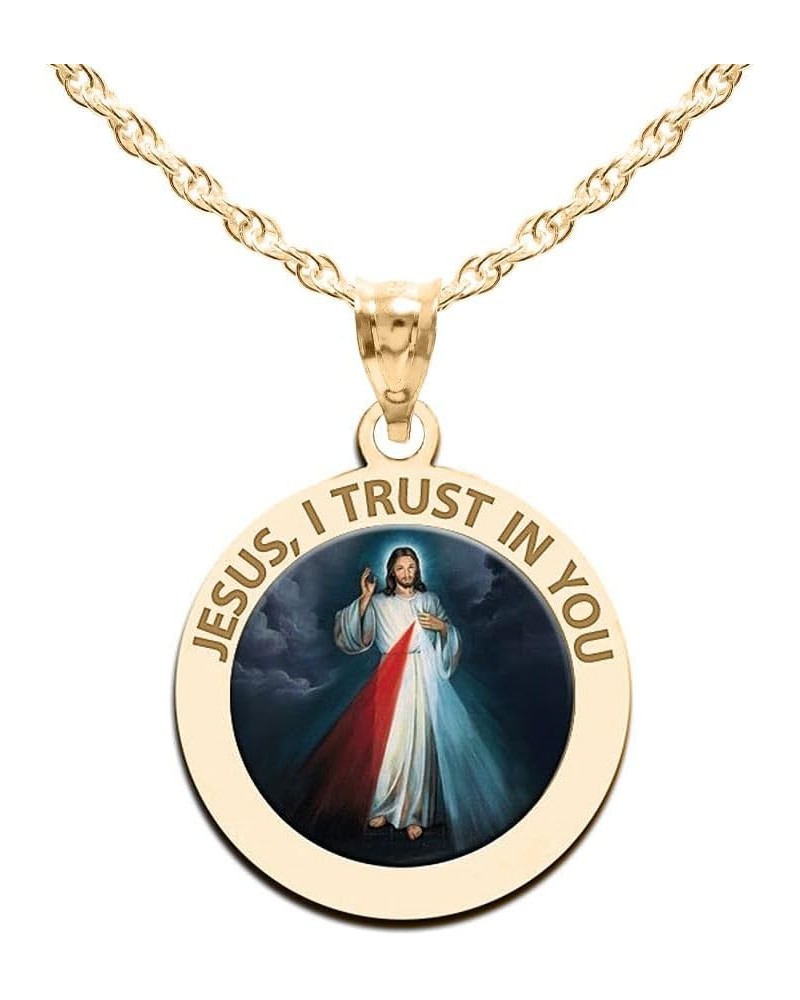 Divine Mercy Round Religious Medal, Available in Sterling Silver and Solid 10K or 14K Gold 14K Solid Yellow Gold 1 x 1 Inch I...