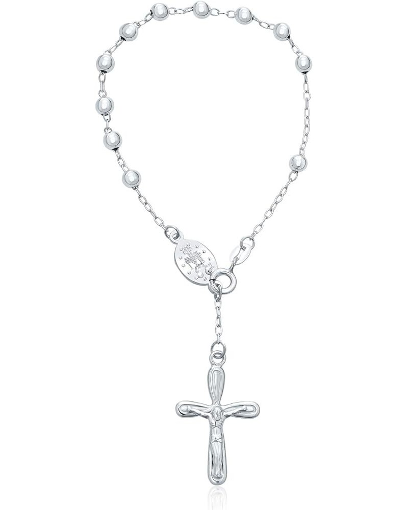 Religious Jesus Crucifix Infinity Cross Virgin Mary Rosary Prayer Beads .925 Sterling Silver Bracelet For Women Communion 3MM...