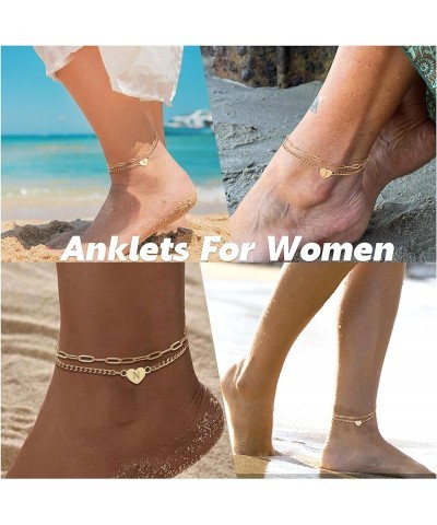 Gold Anklets for Women Gifts for Her Heart Initial Anklet Paper Clip Chain Adjustable Layered Letter A-Z Link Gift for Girlfr...