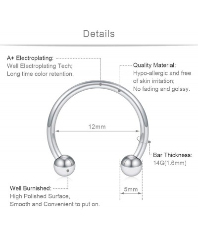 8PCS 16G Stainless Steel Nose Septum Horseshoe Earring Eyebrow Septum Lip Helix Tragus Piercing Ring 6-12mm 8PCS - 14G Silver...