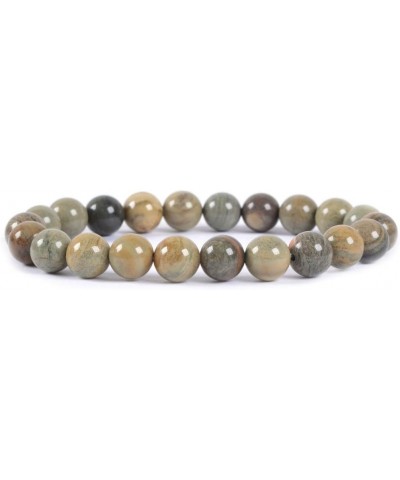 Gem Semi Precious Gemstone 8mm Round Beads Stretch Bracelet 7 Inch Unisex Silver Leaf Jasper $13.79 Bracelets