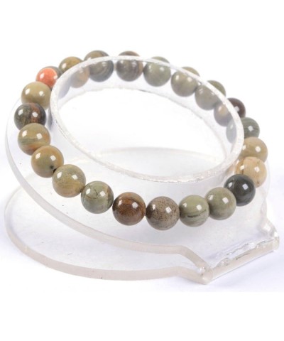 Gem Semi Precious Gemstone 8mm Round Beads Stretch Bracelet 7 Inch Unisex Silver Leaf Jasper $13.79 Bracelets