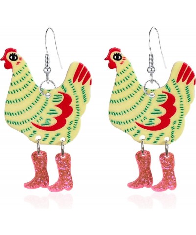 Animal Funny Cute Kawaii Acrylic Big Rooster Animal Chicken Dangle Dangle Earrings Colorful Boots Chicken Earrings for Women ...