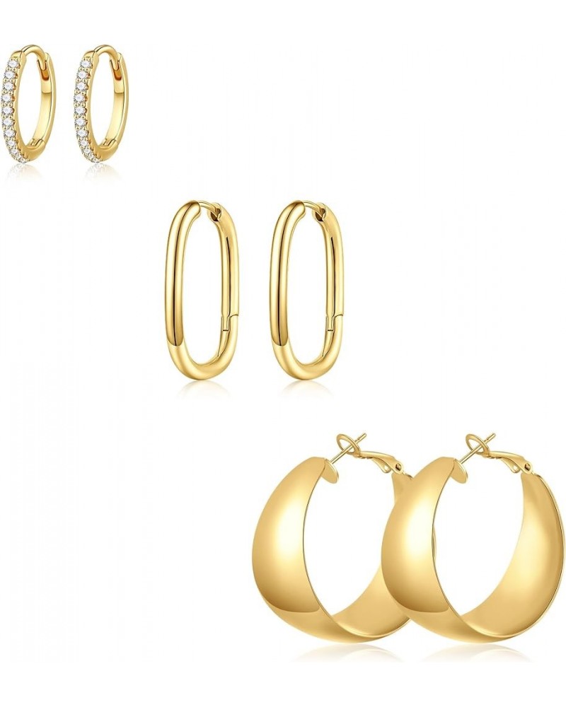 Gold Hoop Earrings Set for Women, 3/6/9 Pairs 16K Gold Plated Gold Twisted Huggie Earrings for Women Teen Girls Lightweight G...