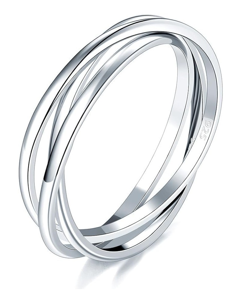 Sterling Silver Sterling Silver Ring Triple Row Rolling Interlocking Silver Rings High Polish Rings for Women, Men Meditation...