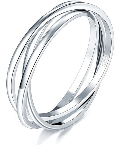 Sterling Silver Sterling Silver Ring Triple Row Rolling Interlocking Silver Rings High Polish Rings for Women, Men Meditation...