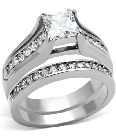 His and Her Stainless Steel 2.10 Carat Cubic Zirconia Bridal Ring Set and Men's Wedding Band Women's Size 06 Men's Size 05 $1...