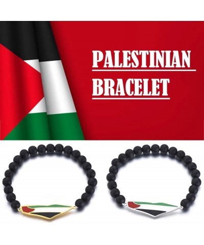 Palestine Bracelet, Handmade Beaded Palestinian Flag String Thread Bracelets, Black Beads Wrap Bangles for Men Women 2pcs mix...