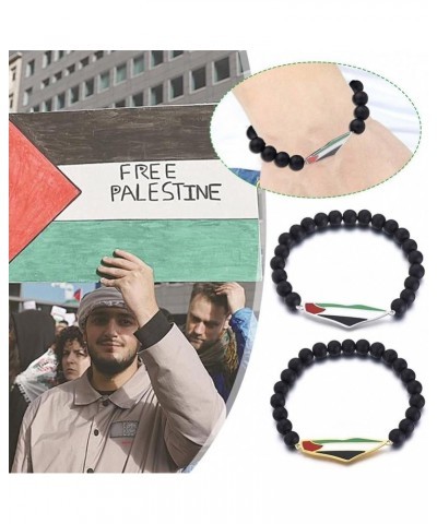 Palestine Bracelet, Handmade Beaded Palestinian Flag String Thread Bracelets, Black Beads Wrap Bangles for Men Women 2pcs mix...