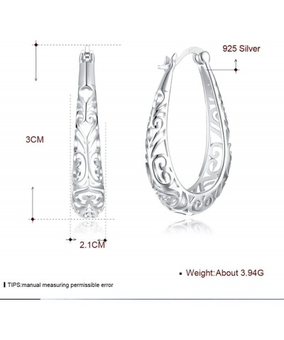 S925 Sterling Silver Gold Plated Filigree Hoop Earring Textured Round Earrings Hollow Flower Hoops Earring Fashion Jewelry fo...