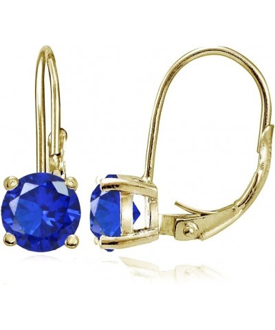 Yellow Gold Flashed Sterling Silver Simulated Gemstone 6mm Round Leverback Earrings Simulated Blue Sapphire $15.11 Earrings