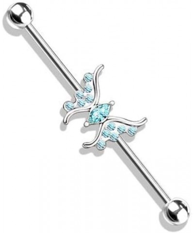 Marquise Crystal Center Crystal Paved Butterfly Surgical Steel Industrial Barbell Aqua $9.89 Body Jewelry