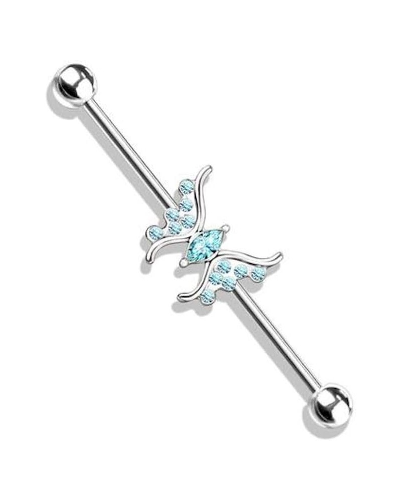 Marquise Crystal Center Crystal Paved Butterfly Surgical Steel Industrial Barbell Aqua $9.89 Body Jewelry