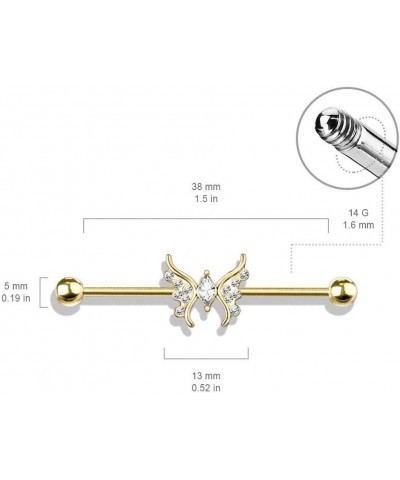 Marquise Crystal Center Crystal Paved Butterfly Surgical Steel Industrial Barbell Aqua $9.89 Body Jewelry