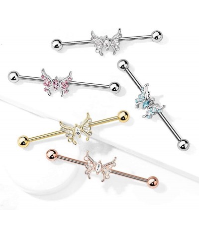 Marquise Crystal Center Crystal Paved Butterfly Surgical Steel Industrial Barbell Aqua $9.89 Body Jewelry