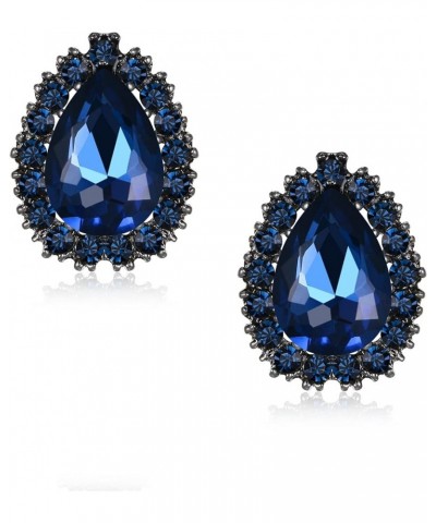 Women's Fashion Crystal Teardrop Oval Stud Earrings for Paryt Prom Sapphire Color Black-Tone $11.19 Earrings