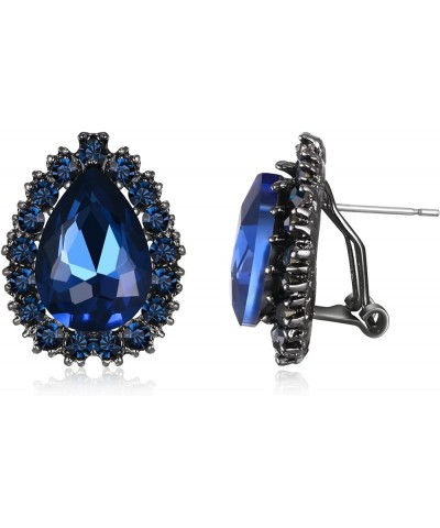 Women's Fashion Crystal Teardrop Oval Stud Earrings for Paryt Prom Sapphire Color Black-Tone $11.19 Earrings