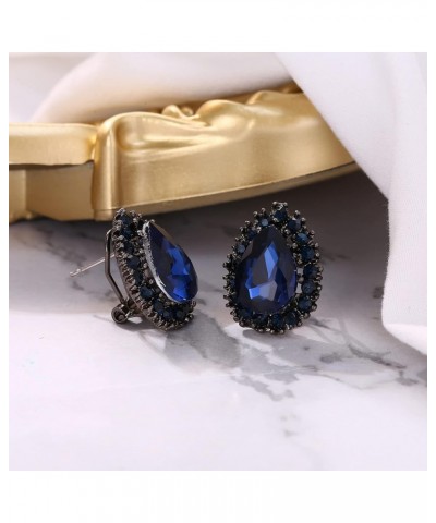 Women's Fashion Crystal Teardrop Oval Stud Earrings for Paryt Prom Sapphire Color Black-Tone $11.19 Earrings