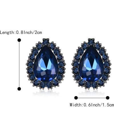 Women's Fashion Crystal Teardrop Oval Stud Earrings for Paryt Prom Sapphire Color Black-Tone $11.19 Earrings