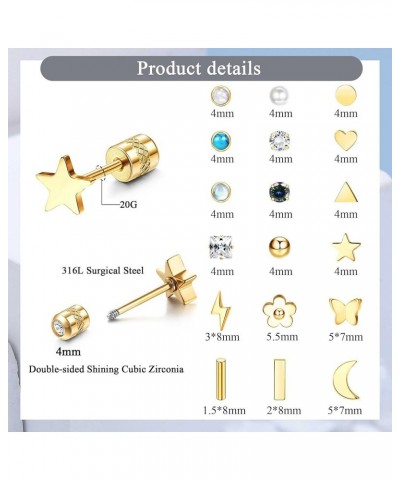 18Pairs Screw Back Earrings Stainless Steel Stud Earrings for Women Men Tiny Flat back Stud Earrings Cubic Zirconia Hypoaller...