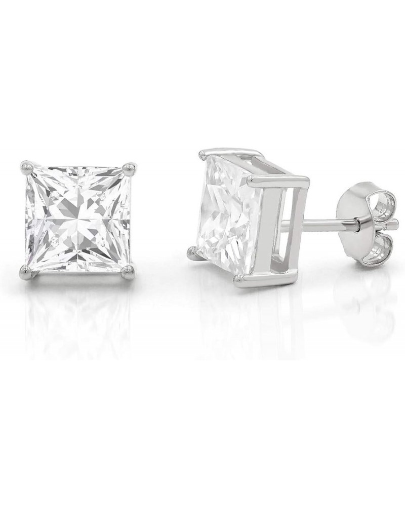 925 Sterling Silver 3mm - 10mm Unisex Princess Cut Square Clear Cubic Zirconia CZ Rhodium Stud Earrings, 7mm $10.81 Earrings