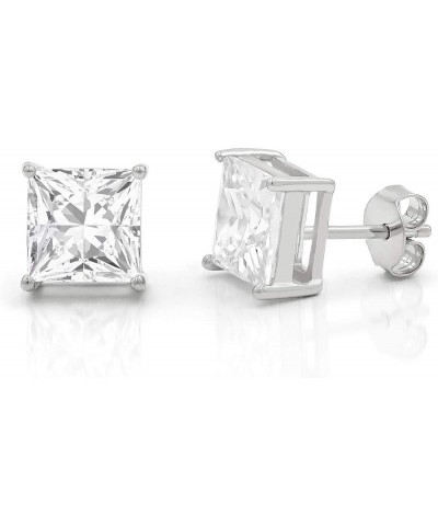 925 Sterling Silver 3mm - 10mm Unisex Princess Cut Square Clear Cubic Zirconia CZ Rhodium Stud Earrings, 7mm $10.81 Earrings