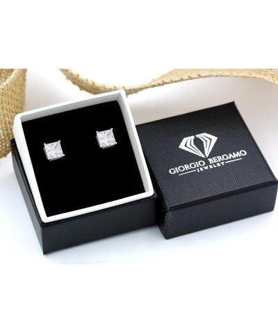 925 Sterling Silver 3mm - 10mm Unisex Princess Cut Square Clear Cubic Zirconia CZ Rhodium Stud Earrings, 7mm $10.81 Earrings