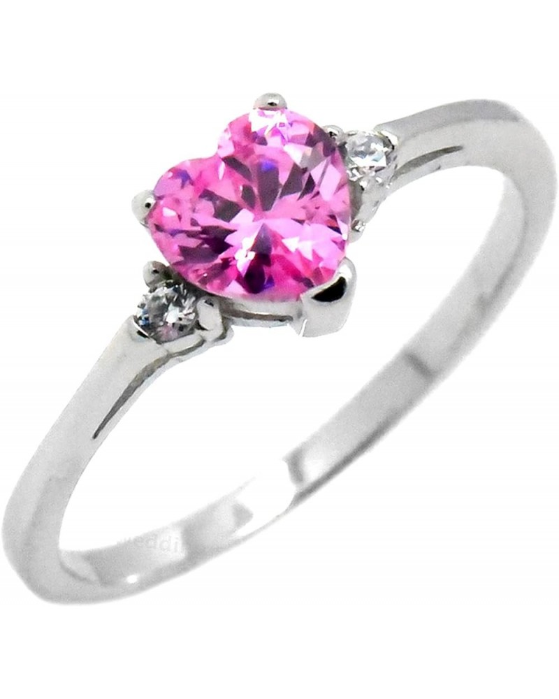 Solitaire Heart Simulated Birthstone Cubic Zirconia Solid 925 Sterling Silver Ring Sizes 3-10 Pink Cubic Zirconia - October $...