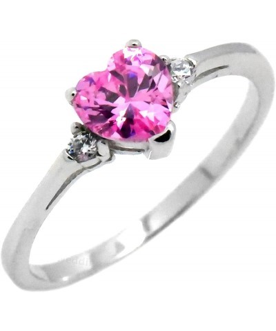 Solitaire Heart Simulated Birthstone Cubic Zirconia Solid 925 Sterling Silver Ring Sizes 3-10 Pink Cubic Zirconia - October $...