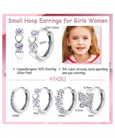 4Pairs Hypoallergenic Small Hoop Earrings For Girls Women 925 Sterling Silver Post Huggie Earrings Cute Heart Flowers Heart B...