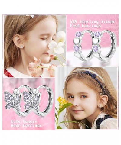 4Pairs Hypoallergenic Small Hoop Earrings For Girls Women 925 Sterling Silver Post Huggie Earrings Cute Heart Flowers Heart B...